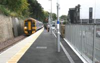 An Edinburgh bound train calls at Galashiels on 9 October 2015.<br><br>[John Furnevel 09/10/2015]