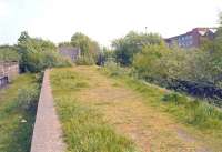 Remains of the former Scotstoun West station (closed October 1964), looking east along the island platform towards Glasgow city centre in 1997.<br><br>[Ewan Crawford //1997]