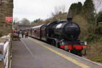 K4 no.61994 'The Great Marquess' arrives back at Leyburn on 21 March 2015 whilst working the 1Z48 leg of the Wensleydale and Durham Coast railtour. K1 no.62005 was on the rear of the train having earlier hauled the 1Z46 leg up to Redmire. <br><br>[John McIntyre 21/03/2015]