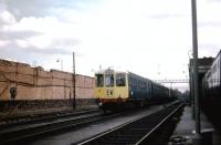 A BRCW DMU is prepared for moving off Longsight shed on 19 May 1970. The destination blind is showing Manchester London Road although that station had been renamed Manchester Piccadilly some 10 years earlier.<br><br>[John McIntyre 19/05/1970]