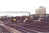 Three services wait at the north end of Crewe station on 10 June 1971. The electric loco on the left is probably a service to Liverpool, the Metro Cammell DMU probably to Chester while the Class 50 on the right would be heading for Preston or even further north.<br><br>[John McIntyre 10/06/1971]