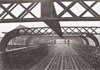 A photograph from 'The Engineer' looking north on the original bridge at Glasgow Central just after the Westinghouse resignalling of 1908. The signalbox is off to the left and beyond that the 'new' present day bridge.<br><br>[Ewan Crawford Collection //1908]