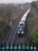 DRS 68007 coasts downhill towards Inverkeithing Tunnel with a Haymarket - Cowdenbeath shuttle service, tailed by 68006.<br><br>[Bill Roberton 07/12/2015]