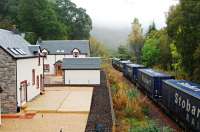 Site of Killiecrankie station looking south with 66422 leading a Stobart train south. The bridge this photograph is taken from crossed over the two platforms.<br><br>[Ewan Crawford 02/10/2009]