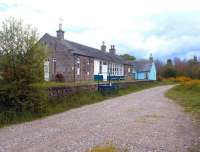 The old station at Nethy Bridge in May 2002 looking south along the Strathspey route towards Aviemore. By this time the building had been converted for use as a bunkhouse.<br><br>[John Furnevel 15/05/2002]