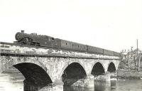 Fairburn tank 42195 crossing the River Ayr on 28 March 1959 with a train from Glasgow.<br><br>[G H Robin collection by courtesy of the Mitchell Library, Glasgow 28/03/1959]