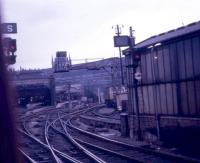 On board a departure from Kings Cross on 28 July 1967 looking back towards the buffers. In the background on the skyline can be seen St Pancras.<br><br>[John McIntyre 28/07/1967]