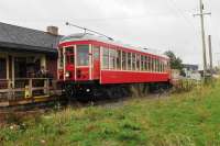 At the splendid replica station on the original site at Cloverdale, interurban car 1225 awaits its next return trip to Sullivan on 19th September.  The journey will use the old British Columbia Electric Railway interurban network.  The route is used on weekdays by freight trains operated by Southern Railway of British Columbia with whom the Fraser Valley Heritage Railway Society enjoys a positive working relationship.<br><br>[Malcolm Chattwood 19/09/2015]