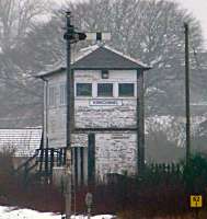 Kirkconnel signal box is in need of TLC. View north on 18 January 2016.<br><br>[Colin Miller 18/01/2016]