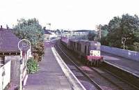 A goods hauled by EE Type 1 passes north through Carluke station in June 1967.<br><br>[Colin Miller /06/1967]