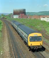 101.347, with inaccurate destination blind, heads south from Stirling past the site of Stirling shed, then in use as sidings south of the goods yard.<br><br>[Ewan Crawford //1989]
