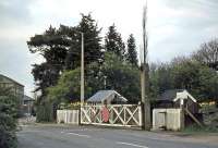 The crossing gates at Ardleigh as they appeared on April 11th 1977, looking northwards towards Ipswich. They were replaced by lifting barriers in 1983, the accompanying station having been closed in 1967.<br><br>[Mark Dufton 11/04/1977]