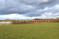 A view towards the north east on 1st March 2016 at the viaduct to the south of John O' Gaunt station on the closed line from Melton Mowbray. Passenger services ceased in 1957 but freight continued until 1964.<br><br>[John McIntyre 01/03/2016]