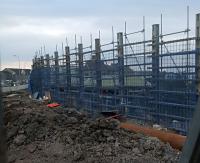Dundee's new station progressing.<br><br>
Beyond the mud and high fence is Dundee station in its cutting.<br><br>[John Yellowlees 23/03/2016]