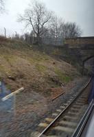 A view of the new junction between the line from the bay platform at Anniesland station and the Knightswood South Junction to Maryhill Park Junction chord. View looks to Anniesland.<br><br>[John Yellowlees 23/03/2016]