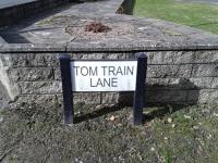 Novel little sign in Dumfries in the shadow of the closed Maxwelltown branch (formerly the Port Road) off the Nith Line. Tom Train refers to a certain tank engine.<br><br>[Brian Smith 18/03/2016]