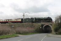 46100 <I>Royal Scot</I> passes through the site of Garstang and Catterall station on a movement from Crewe to Carnforth on 8th April 2016. The 4-6-0 worked a <I>Cumbrian Coast Express</I> the following day. <br><br>[Mark Bartlett 08/04/2016]