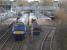 A united corporate front is presented by 170 452 on the 14.41 from Glasgow QS to Aberdeen, with 170 395 on the 15.13 to Glasgow on the left and 170 460 recently arrived from Edinburgh on the right.<br><br>[Bill Roberton 27/02/2016]