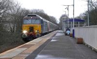 DRS class 57 no 57302 drags Pendolino 390152 through Kilmaurs on 7 February 2016 on its way from Edge Hill to Polmadie CAR Depot.  <br><br>[Ken Browne 07/02/2016]