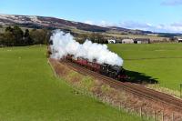 Black 5 No 44871 hauling The Great Britain IX north to Inverness. Pictured approaching Gleneagles.<br><br>[John Gray 30/04/2016]