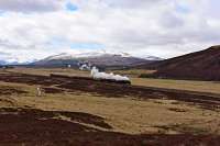 On the way from Edinburgh to Inverness,Black 5 No.44871 passes through the bleak landscape north of Dalwhinnie with The Great Britain IX.<br><br>[John Gray 30/04/2016]