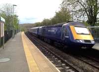 A Great Western HST northbound through Freshford on 30 April 2016, thought to have been diverted from the main Bath - Chippenham line due to electrification/engineering work. [Ref query 9285]<br><br>[Ken Strachan 30/04/2016]
