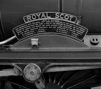 Although I had seen Royal Scot many years ago during its sojourn at Bressingham, I had completely forgotten about the amount of brasswork which it carries in addition to its nameplates. The two plates  commemorate its trip to North America in 1933, prior to rebuilding, although they fail to mention that the true identity of the loco was No. 6152 The King's Dragoon Guardsman! Photographed at Carlisle on 16th April 2016 while working The Scot Commemorative tour from Crewe.<br><br>[Bill Jamieson 16/04/2016]
