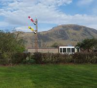 Signals preserved outside a railway social club at Fort William.<br><br>[John Yellowlees 08/05/2016]