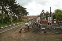 The rebuilding of Broadway Station, looking north. The track is currently a mile away. The signalbox is complete as is one platform.<br><br>[Peter Todd 23/05/2016]
