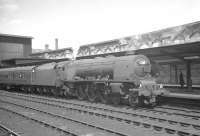 Stanier Coronation Pacific 46235 <I>City of Birmingham</I> arrives at Carlisle from Glassgow Central on 13 July 1963 with a summer Saturday train for Blackpool.<br><br>[K A Gray 13/07/1963]