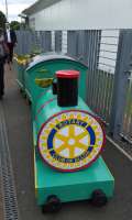 The Rotary Club of Alloa barrel-train on the platform at Alloa station.<br><br>[John Yellowlees 13/06/2016]