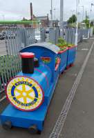 One of the two new Rotary Club of Alloa barrell trains at Alloa station.<br><br>[John Yellowlees 13/06/2016]