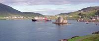 MV Lord of the Isles leaves Castlebay, Barra, in 1993.<br><br>[Ewan Crawford /08/1993]