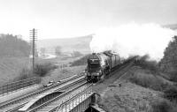 4472 <I>Flying Scotsman</I> photographed heading north on the ECML near Grantshouse on 10 May 1969 with a Flying Scotsman Enterprises 'Positioning Special'.<br><br>[Dougie Squance (Courtesy Bruce McCartney) 10/05/1969]