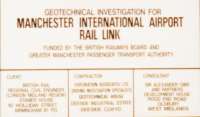 Long before there was a station at or even a railway to Manchester Airport there was a geotechnical investigation of the route. Here is the sign to prove it! The photographer was part of this in a professional capacity i.e. I supervised the excavation of trial holes to analyse the ground. It was fun working at one end of the runway...<br><br>[Charlie Niven /10/1989]