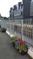 Red white and blue flowers for the Queen's 90th birthday at Galashiels Station.<br><br>[John Yellowlees 18/06/2016]