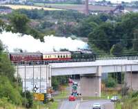 46100 <I>Royal Scot</I> crossing Hardengreen Viaduct on 14 August 2016 with the first of the two Sunday morning runs of the ScotRail 'Borders Line Steam Special' heading for Tweedbank.<br><br>[John Furnevel 14/08/2016]