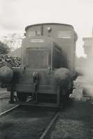 This is one of four photos that my Dad took in and around Longmorn Distillery. It shows the then new Ruston locomotive at Longmorn Distillery. The track to the left ran to the station goods yard and private line to Glenlossie.<br>
<br><br>[Alec Unsworth (Courtesy Chris Unsworth) //1951]