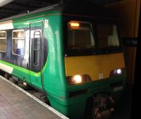 Green liveried 320416 at Anderston station on Friday 5th August 2016.<br><br>[Veronica Clibbery 05/08/2016]