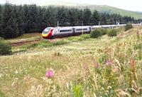 Scene just to the south of Elvanfoot on 27 July 2016 as the 0739 London Euston - Glasgow Central via Birmingham hurries past on the 73 minute last leg from Carlisle to Glasgow.<br>
<br><br>[John Furnevel 27/07/2016]