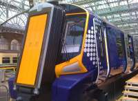 The Class 380 mock up on display at Glasgow Central Station in May 2009, in what was then then short stay car park. This later became the renumbered platforms 12 and 13.<br><br>[Colin McDonald 16/05/2009]