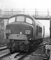 Train 1S22, the 0950 St Pancras - Edinburgh Waverley, passing Low Buckholmside in the 1960s, shortly after restarting from Galashiels behind an unidentified 'Peak' locomotive.  <br><br>[Dougie Squance (Courtesy Bruce McCartney) //]