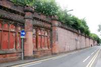 The hanging gardens of Dumbarton. This is the disused eastbound platform at Dumbarton Central viewed from the north west. It was platform 4 at time of track lifting. In the subsequent renumbering the remaining eastbound platform became platform 1.<br><br>[Ewan Crawford 29/07/2016]