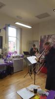 A quartet from RSNO played today on the Barrhead train and at Pollokshaws West to raise awareness of the CRP and introduce its new links worker Theresa.<br><br>[John Yellowlees 12/09/2016]
