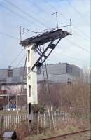 Signal bracket at Kincardine loop, just west of the former station, in 1989. The signal box was demolished in 1988. Beyond is Kincardine Power Station which itself was demolished not long after in 2000.<br><br>[Ewan Crawford //1989]