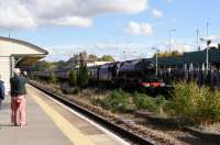 LMSR 6201 Princess Elizabeth: a visit to Andover station to see the Stanier Pacific pass though on 15 October. It arrived six minutes early, running with what appeared to be no effort at all. <br><br>[Peter Todd 15/10/2016]