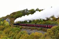 K1 No.62005 has the steam heating on and the steam sanders working as<br>
it powers up the gradient from Lochailort to Polnish on a dull October day.<br><br>[John Gray 20/10/2016]