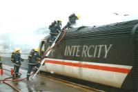 An InterCity 125 HST fire at Exeter - in the 1990s. [Ref query 10048]<br><br>[Ian Dinmore //]