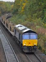 DRS 66425 nears Dalgety Bay with a rail train from Dundee to Carlisle New Yard on 23 October.<br><br>[Bill Roberton 23/10/2016]