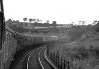 A 'Peak' hauled down train on the Waverley Route crossing Slitrig (or Lynnwood) Viaduct south of Hawick in the mid 1960s. (The 6-arch viaduct was demolished in 1982.) [Ref query 215] <br><br>[Dougie Squance (Courtesy Bruce McCartney) //]